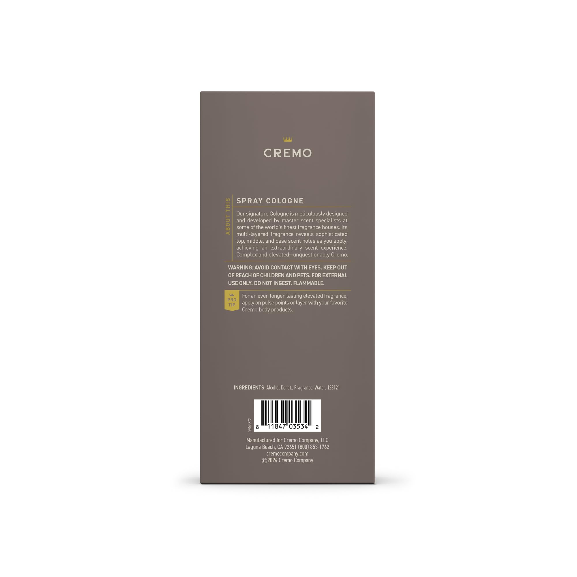 Cremo Cologne For Men - Spice & Black Vanilla Mens Cologne Spray, An Explosion of Vibrant Spices, Dark Woods and Black Vanilla, Multi-Layered Signature Men's Fragrances, 3.4 Fl Oz