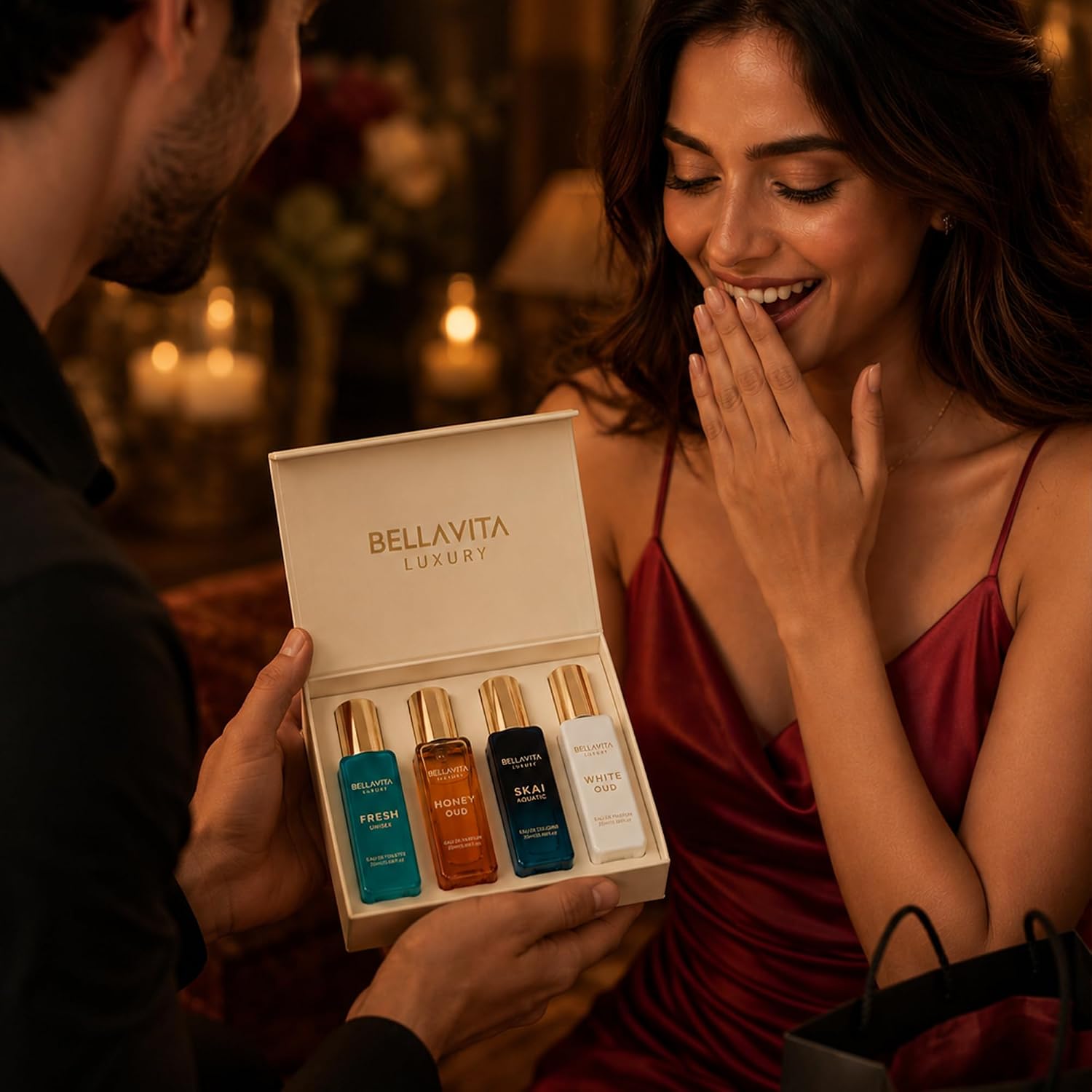 Bellavita Luxury Unisex Perfume Gift Set with Honey & White Oud, Skai, & Fresh | 80ml | Perfume for Men and Women | Honey, Artemisia Lemon, Bergamot, & Sweet Almond Notes