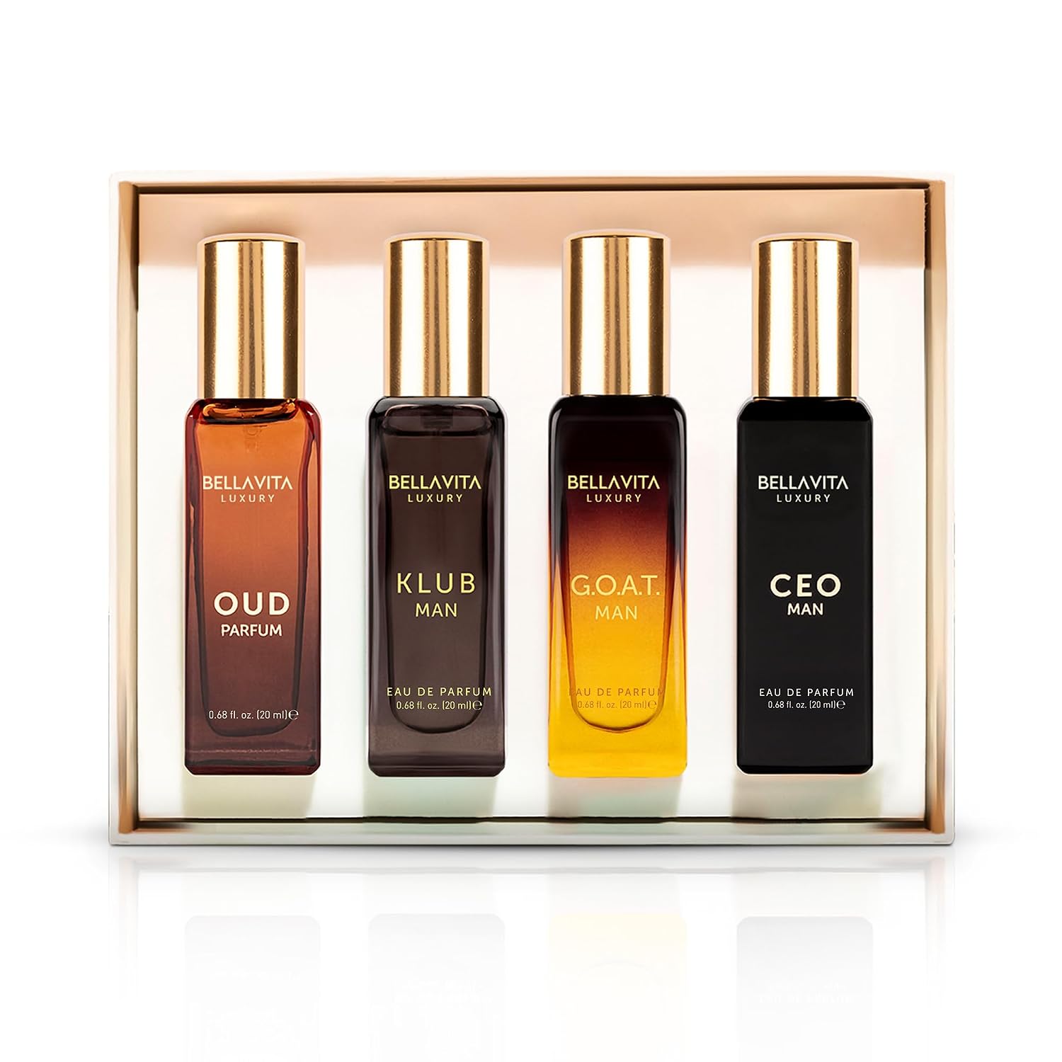 Bella Vita Organic Man Luxury Perfume Gift Set 4x20 ML for Men with Dominus, Oud, CEO, Impact Perfume|Woody, Citrusy Long Lasting EDP & EDC Fragrance Scent |80 ML