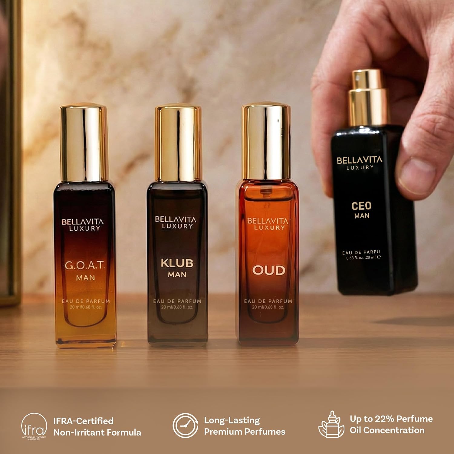 Bella Vita Organic Man Luxury Perfume Gift Set 4x20 ML for Men with Dominus, Oud, CEO, Impact Perfume|Woody, Citrusy Long Lasting EDP & EDC Fragrance Scent |80 ML