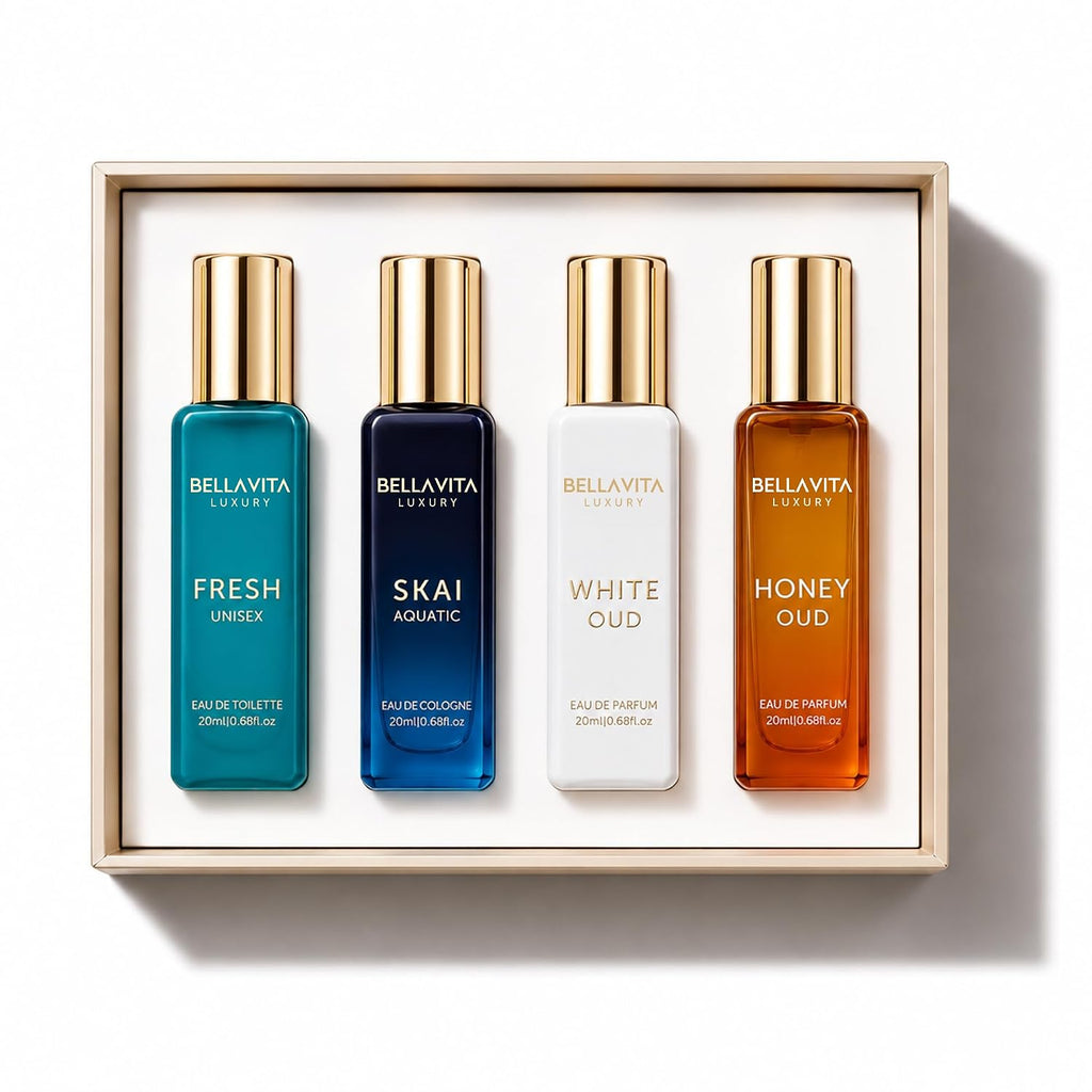 Bellavita Luxury Unisex Perfume Gift Set with Honey & White Oud, Skai, & Fresh | 80ml | Perfume for Men and Women | Honey, Artemisia Lemon, Bergamot, & Sweet Almond Notes