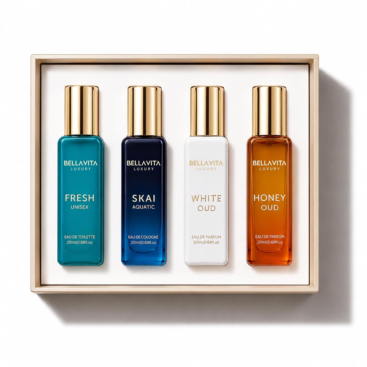 Bellavita Luxury Unisex Perfume Gift Set with Honey & White Oud, Skai, & Fresh | 80ml | Perfume for Men and Women | Honey, Artemisia Lemon, Bergamot, & Sweet Almond Notes