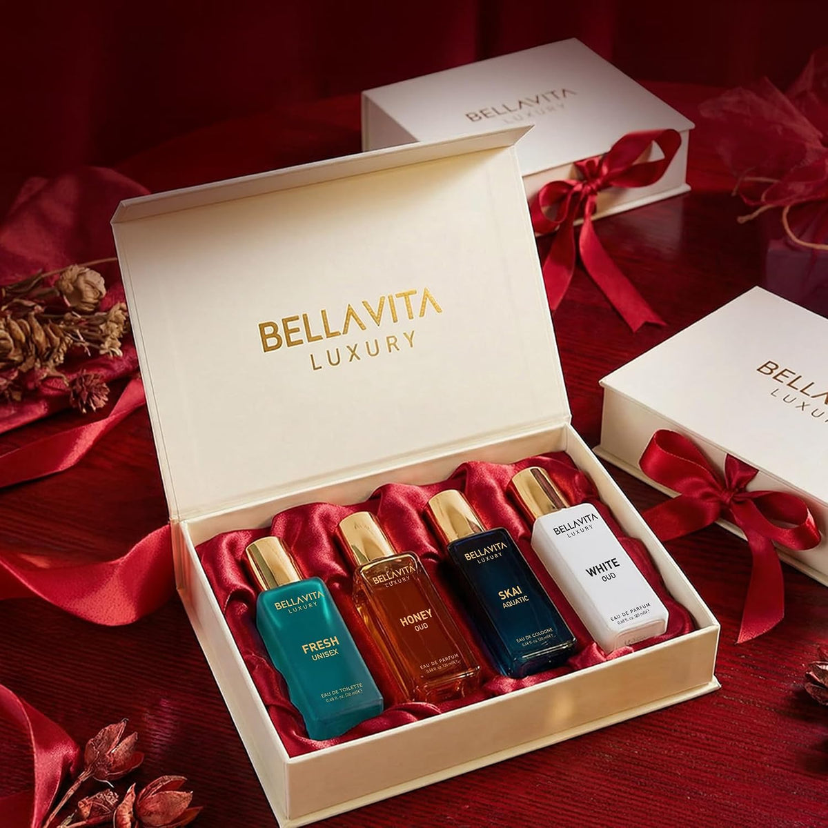 Bellavita Luxury Unisex Perfume Gift Set with Honey & White Oud, Skai, & Fresh | 80ml | Perfume for Men and Women | Honey, Artemisia Lemon, Bergamot, & Sweet Almond Notes