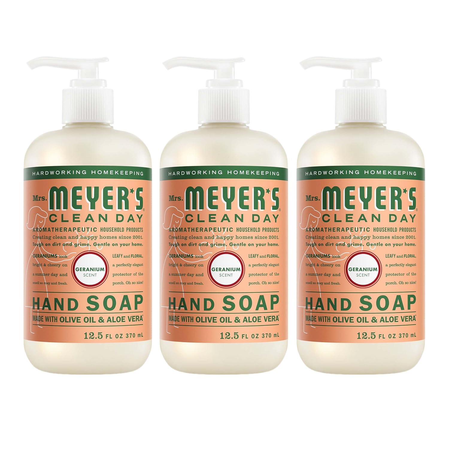 MRS. MEYER'S CLEAN DAY Liquid Hand Soap, Geranium, 12.5 fl oz, 3 Pack