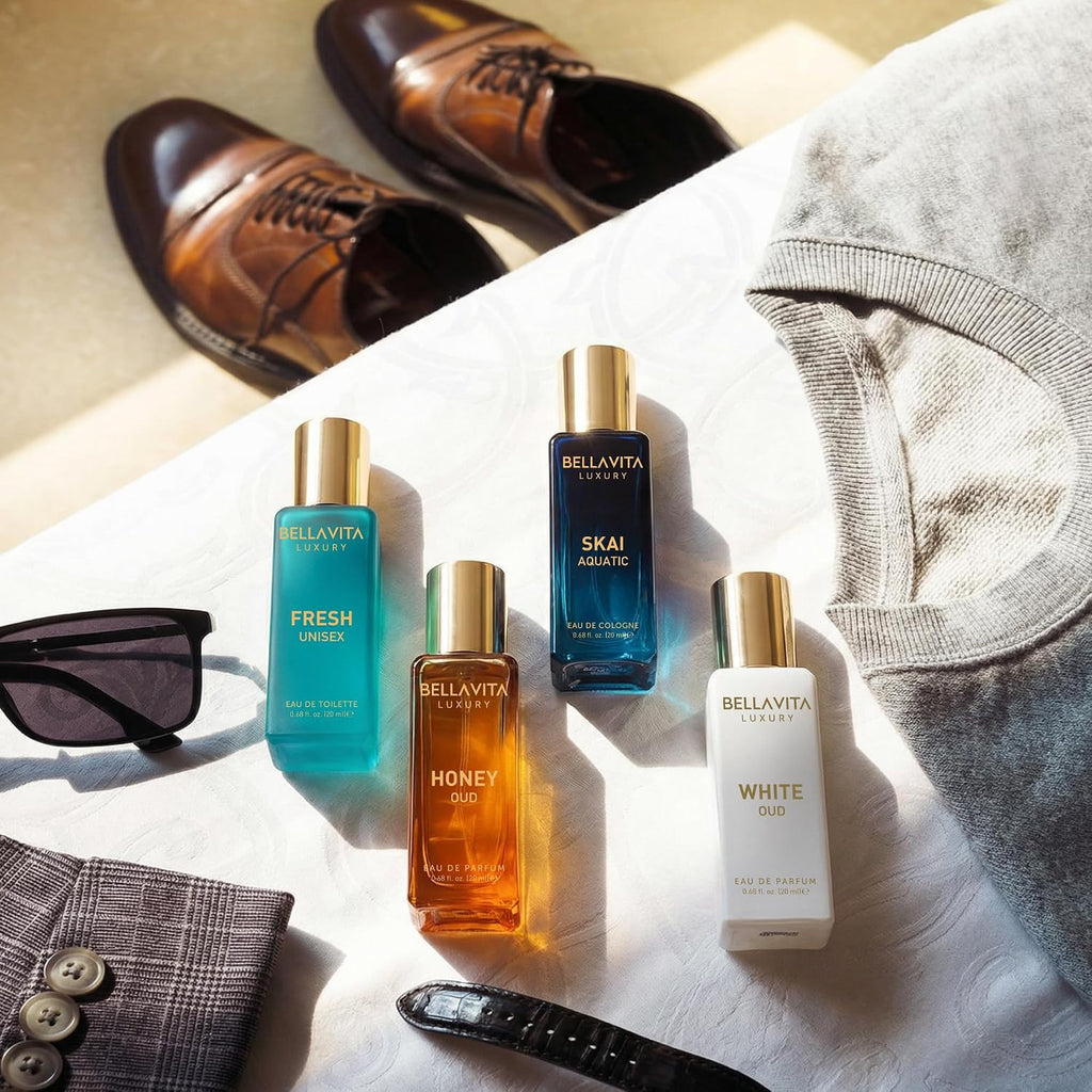 Bellavita Luxury Unisex Perfume Gift Set with Honey & White Oud, Skai, & Fresh | 80ml | Perfume for Men and Women | Honey, Artemisia Lemon, Bergamot, & Sweet Almond Notes